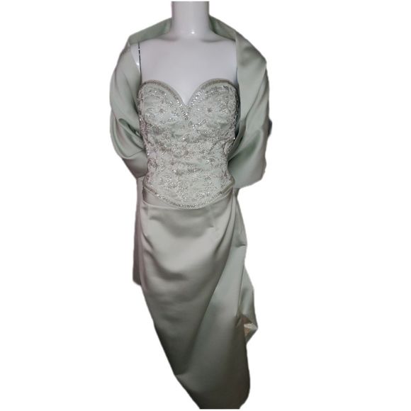 Vintage Black Tie by Oleg Cassini 3 Piece Gown Pale Green Elegant Beaded Bodice